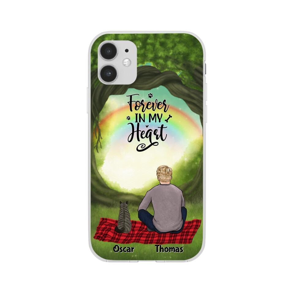 Chilling Man and Cats Personalized Phone Case for iPhone - Name, Skin, Hair, Cat, Background, Quote can be customized