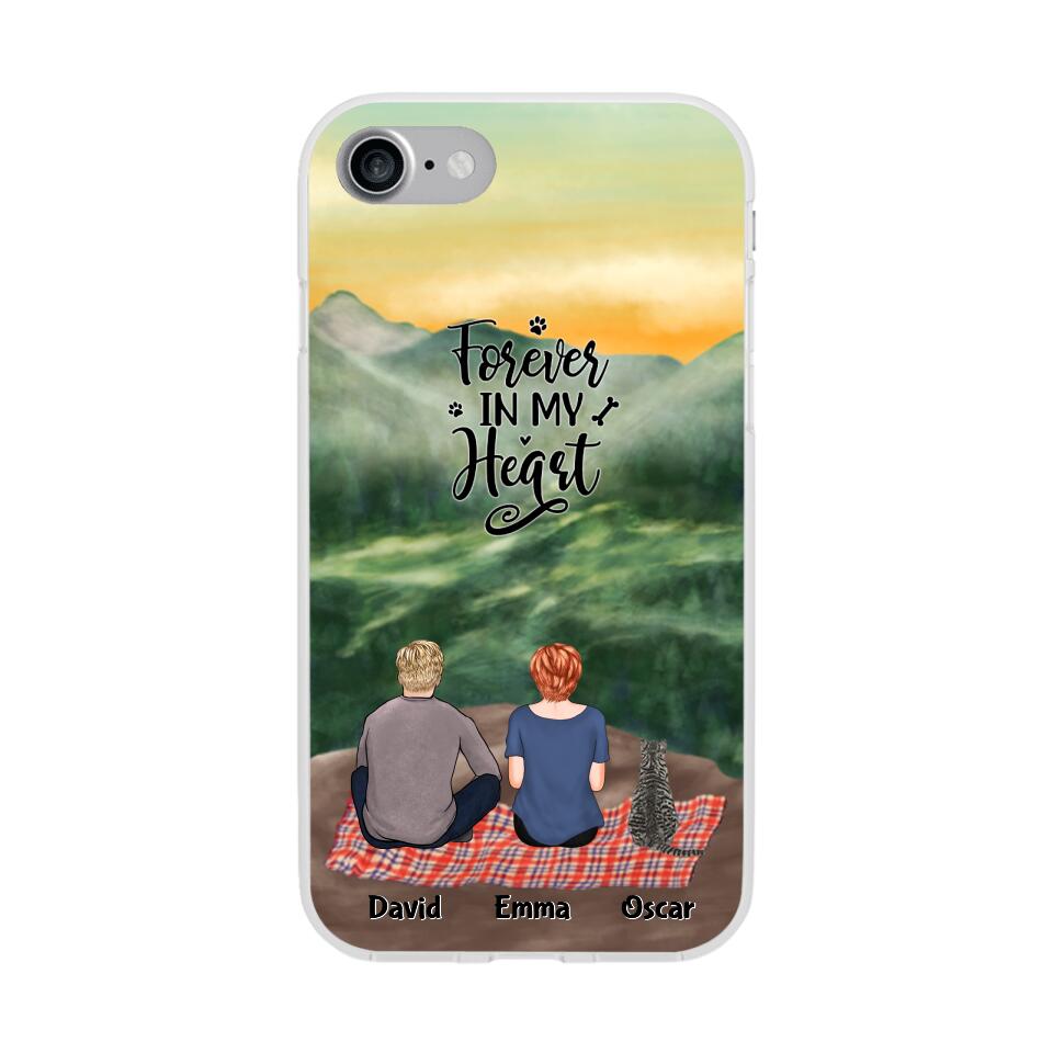 Chilling Man and Woman and Cats Personalized Phone Case for iPhone - Name, Skin, Hair, Cat, Background, Quote can be customized