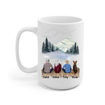 Father and Mother and Son with Dog Personalized Mug - Name, skin, hair, dog, quote, background can be customized