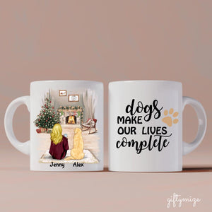 Christmas Girl and Dogs Personalized Mug - Name, skin, hair, dog, quote can be customized