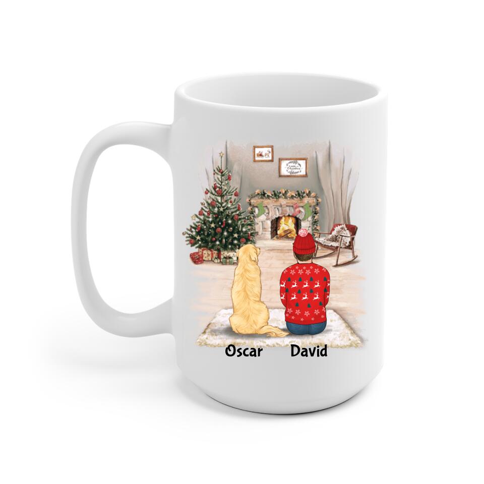 Man and Dogs Christmas Personalized Mug - Name, skin, hair, dog, background, quote can be customized