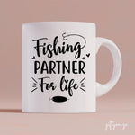 Fishing Partners For Life and Dogs Personalized Mug - Name, skin, hair, dog, background, quote can be customized