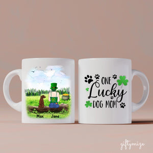 St.Patrick's Day Girl and Dogs Personalized Mug - Name, skin, hair, dog, background can be customized