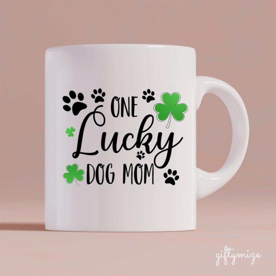 St.Patrick's Day Girl and Dogs Personalized Mug - Name, skin, hair, dog, background can be customized