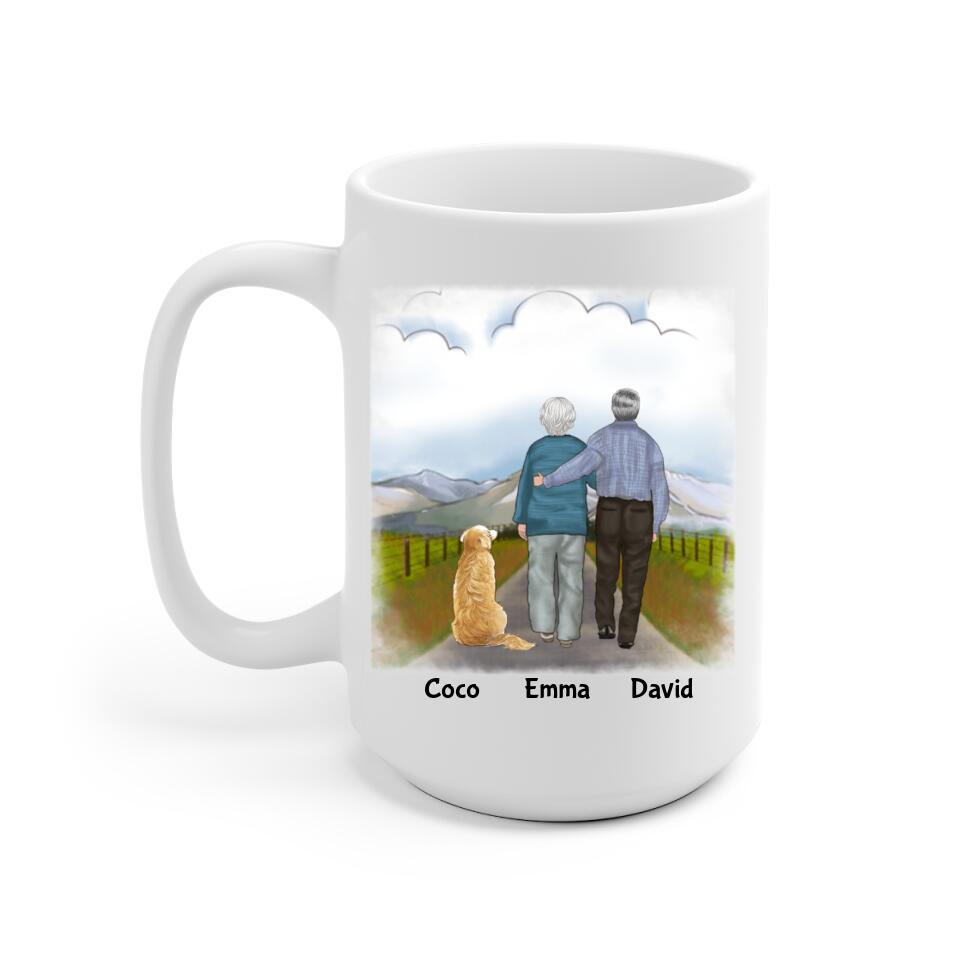 Grandparents & Dogs Personalized Mug - Name, skin, hair, dog, background, quote can be customized