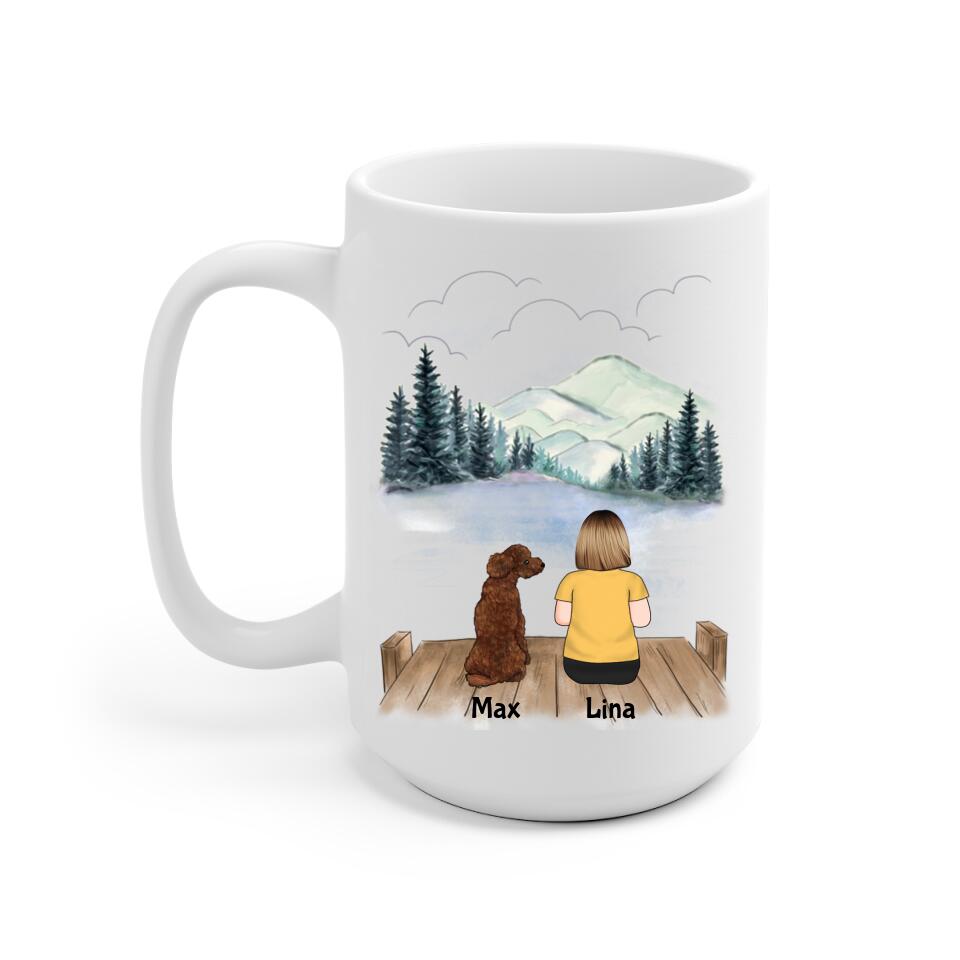 Little Girl and Dogs Personalized Mug - Name, skin, hair, dog, background, quote can be customized