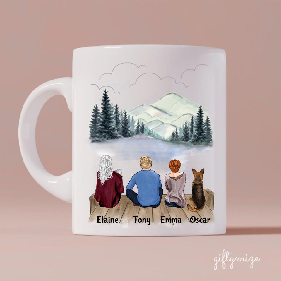 Mother with Son and Daughter and Dogs Personalized Mug - Name, skin, hair, clothes, dog, background, quote can be customized