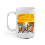 Beach Couple with Dogs & Cats Personalized Mug - Name, skin, hair, dog, cat, background, quote can be customized