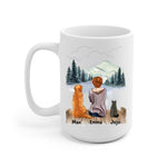 Girl and Dogs + Cats Personalized Mug - Name, skin, hair, cat, background, quote can be customized