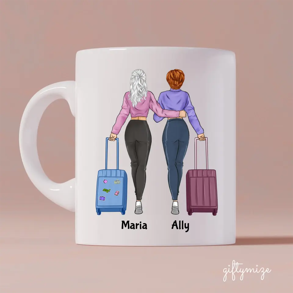 Travel Girls Personalized Mug - Name, skin, hair, quote can be customized