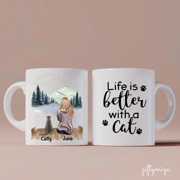 Girl and Cats Christmas Personalized Mug - Name, skin, hair, cat, back –  Giftymize™️