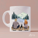 Man and Woman and Cats Personalized Mug - Name, skin, hair, cat, background, quote can be customized