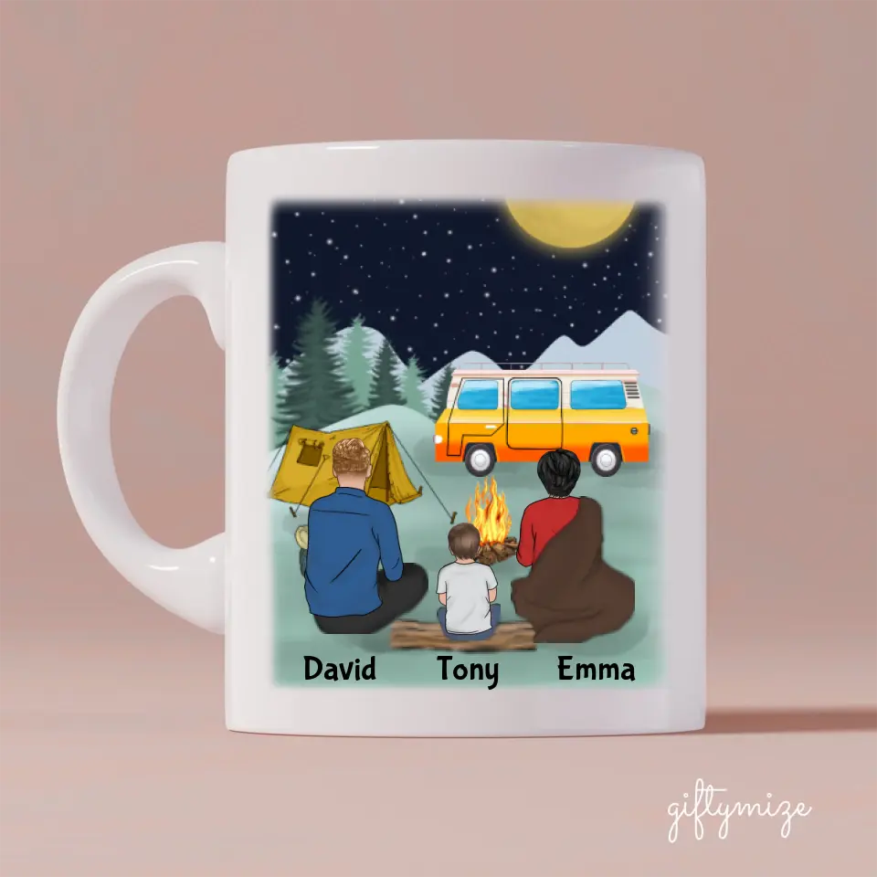 Camping Partners For Life Family Personalized Mug - Name, skin, hair, background, quote can be customized