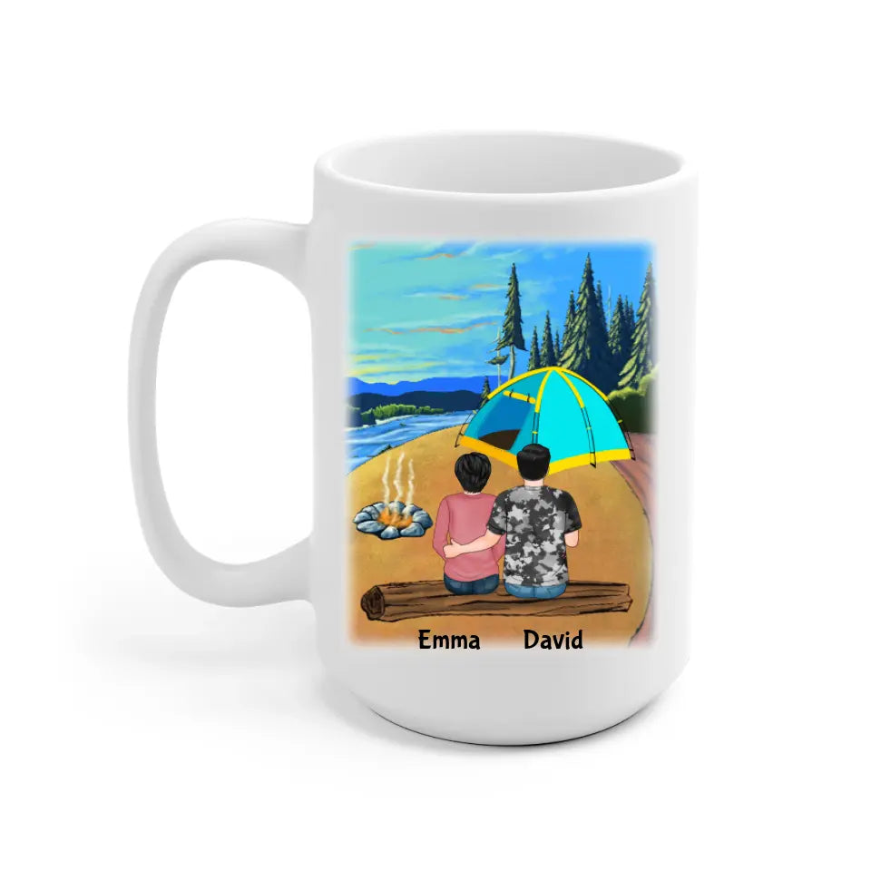 Camping Couple For Life Personalized Mug - Name, skin, hair, background, quote can be customized