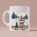 Hippie Girl and Cats Personalized Mug - Name, skin, clothes, accessories, cat, name, quote, background can be changed
