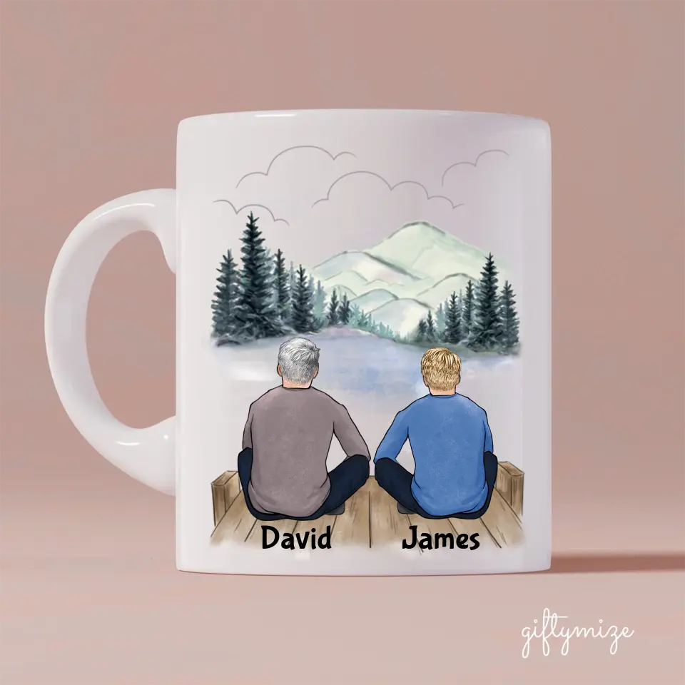 Father and Son Personalized Mug - Name, skin, hair, background can be customized