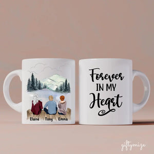 Mother and Daughter & Son Personalized Mug - Name, skin, hair, background can be customized