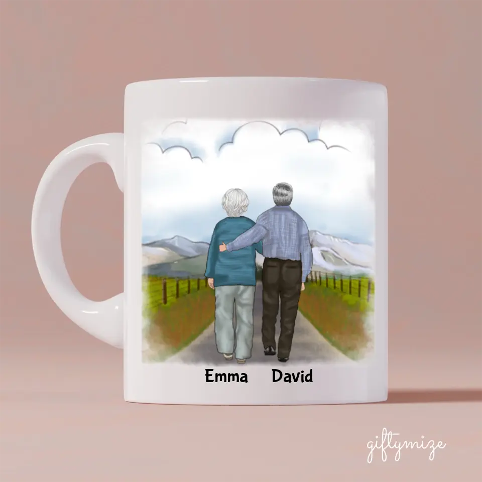 Husband and Wife Enjoying Life Personalized Mug - Name, skin, hair, clothes, background, quote can be customized