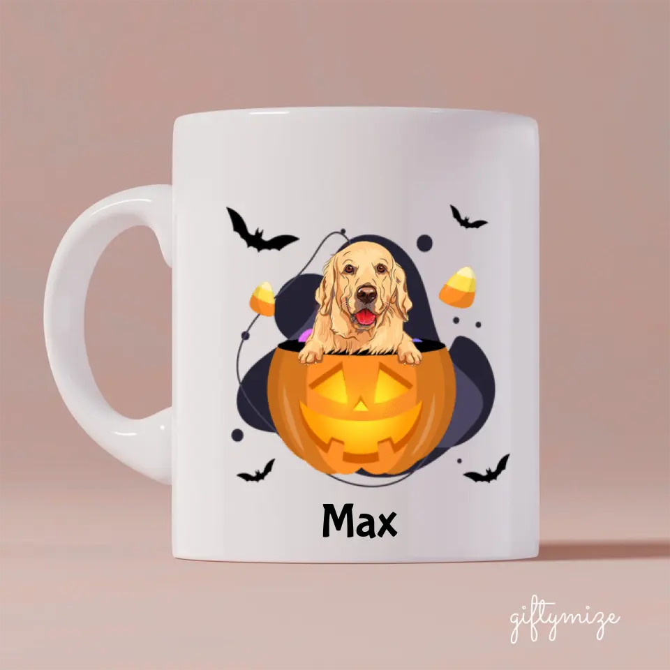 Halloween Dog and Pumpkin Personalized Mug - Name, dog, quote can be customized