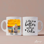 Girl and Cats on Beach Personalized Mug - Name, skin, hair, cat, background, quote can be customized