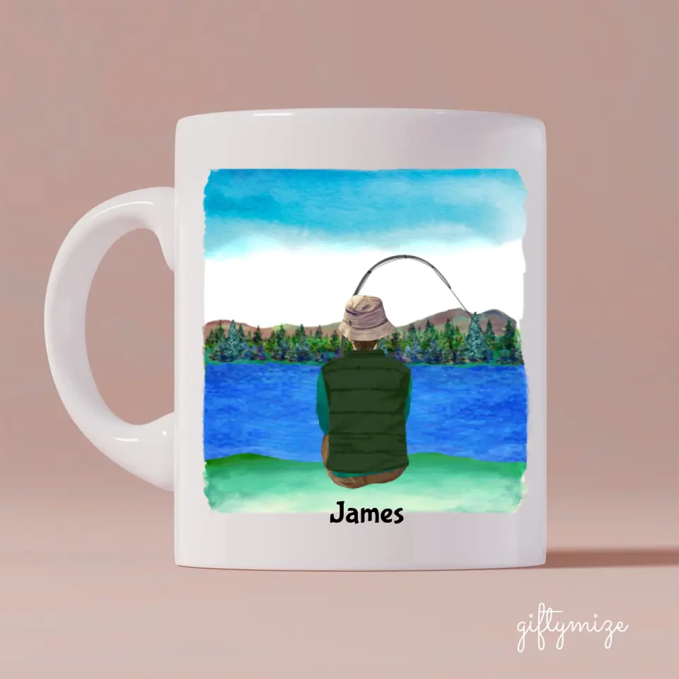 Fishing Man Personalized Mug - Name, skin, hair, background, quote can be customized