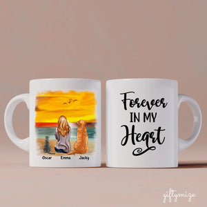 Girl with Cats And Dogs on Beach Personalized Mug - Name, skin, hair, cat, background, quote can be customized