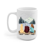 Mother and Daughter with Dog Personalized Mug - Name, skin, hair, clothes, dog, background, quote can be customized