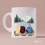 Mother and Son with Dog Personalized Mug - Name, skin, hair, clothes, dog, background, quote can be customized