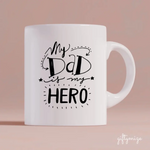 Father and Daughter with Dog Personalized Mug - Name, skin, hair, dog, quote, background can be customized