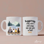 Father and Little Kids with Dog Personalized Mug - Name, skin, hair, clothes, dog, background, quote can be customized