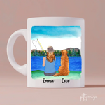 Fishing Woman and Dog Personalized Mug - Name, skin, hair, dog, background, quote can be customized
