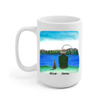Fishing Man and Cat Personalized Mug - Name, skin, hair, cat, background, quote can be customized